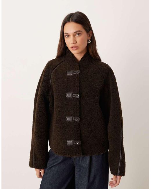Mango Black Borg Collarless Reversable Jacket With Toggles