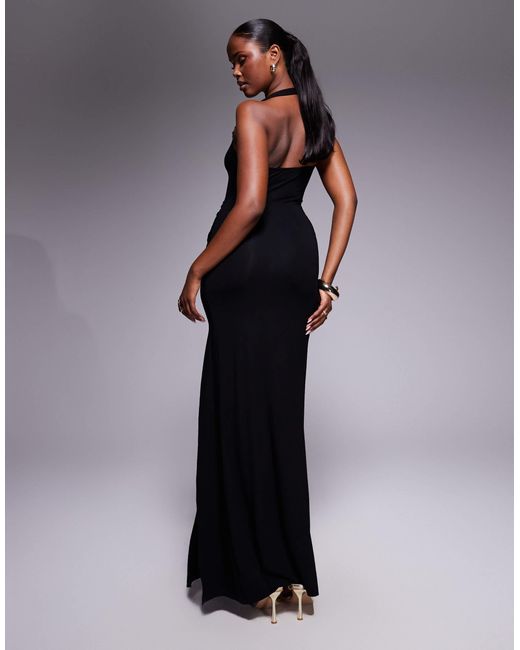 ASOS Blue Halter Neck Hardware Split Maxi Dress