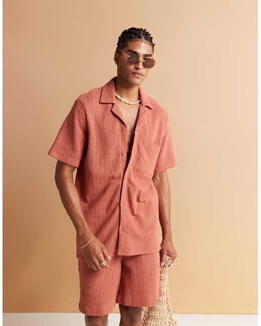 South Beach Orange Revere Knitted Beach Shirt for men