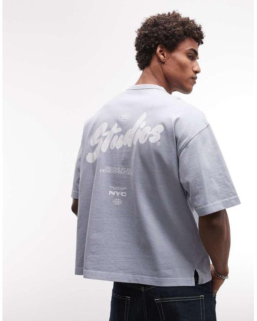 ASOS Blue Heavyweight Boxy Oversized T-shirt With Bubble Text Graphic for men