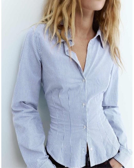 Pull&Bear White Fitted Shirt With Pleats