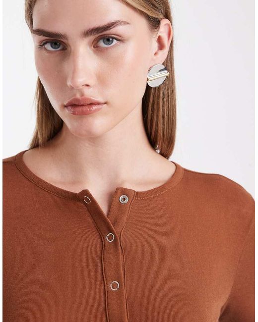ASOS Brown Sheer Bodysuit With Popper Detail