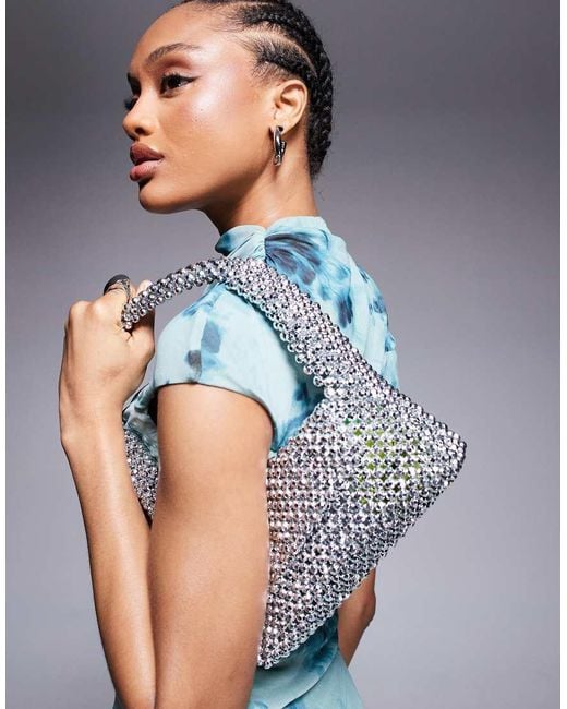 River Island White Beaded Metallic Clutch Bag