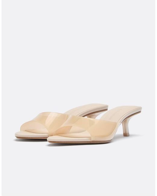 Stradivarius Natural Vinyl Vamp Kitten Heel Sandals