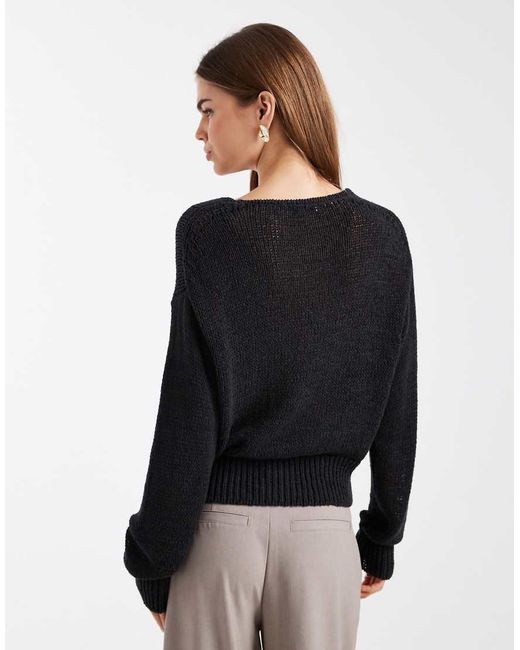 Mango Black Teen Cotton Mix Seam Detail V Neck Jumper