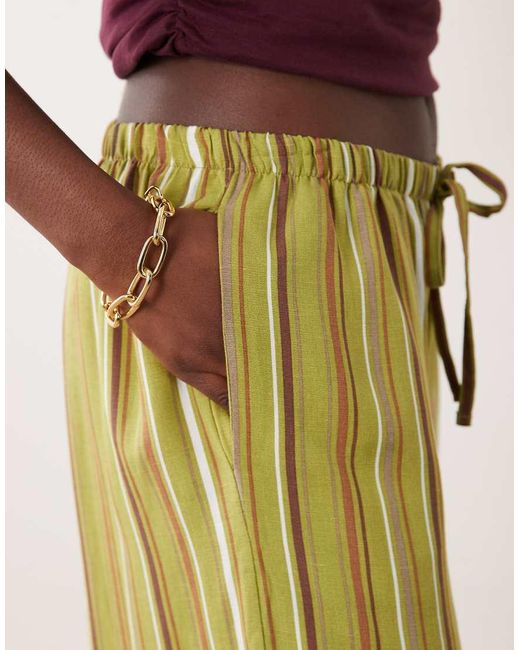 ASOS Multicolor Linen Blend Deep Hem Pull On Wide Leg Trouser