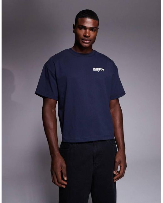 Faded Store Blue Lucky Six's Back Print Tee for men