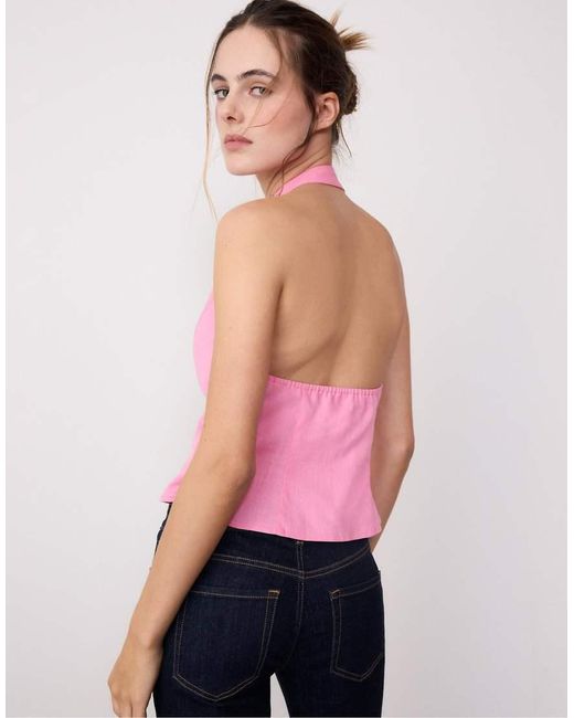 Stradivarius Pink Qipao Halter Button Top