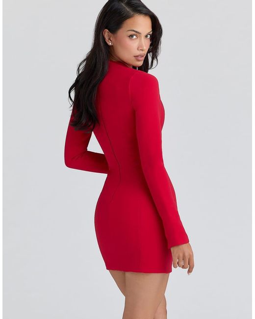 House Of Cb Red Lotus Crepe Keyhole Silhouette Mini Dress