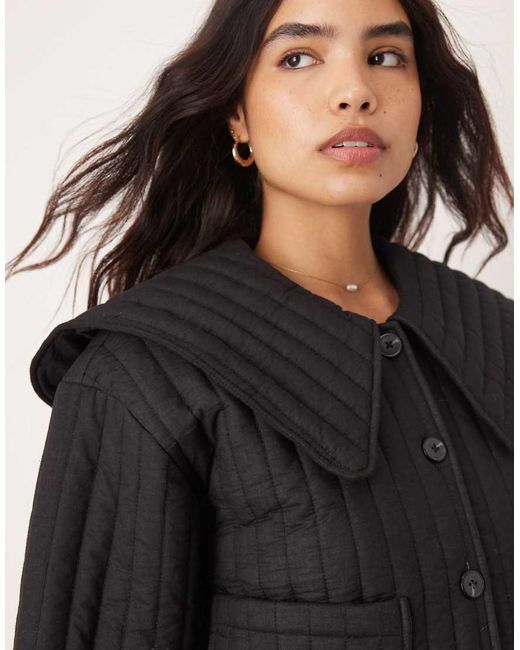 Giacca Trapuntata Nera Con Colletto di ASOS in Black