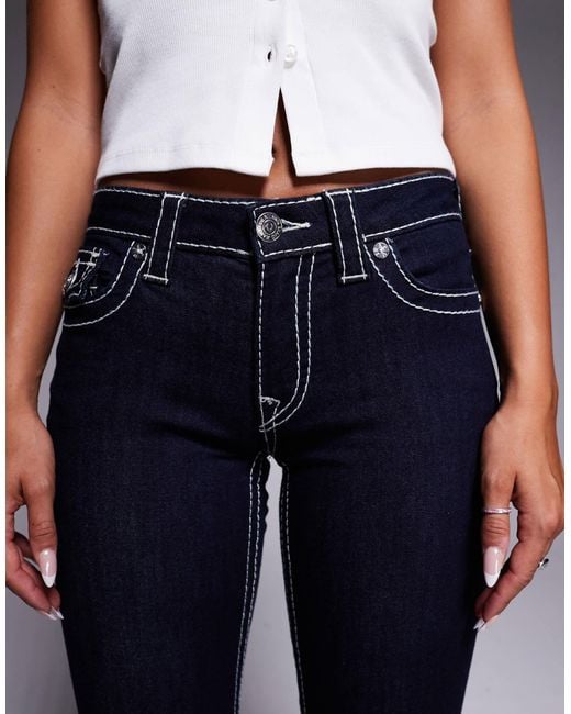 True Religion Blue Becca Double Stitch Mid Rise Flare Jeans With Flap Pocket