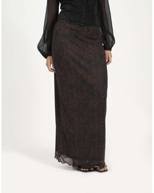 Brave Soul Black Animal Print Mesh Maxi Skirt