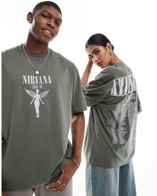 T-shirt unisex oversize grigia con grafiche della band "nirvana" su licenza di ASOS in Blue