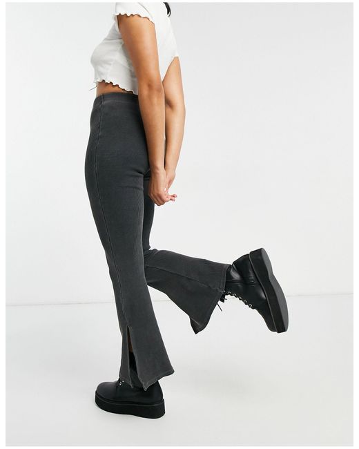 TOPSHOP Denim Flare Trouser With Split Hem in Black - Lyst
