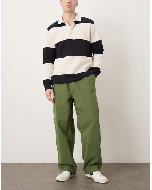 ASOS Green Loose Straight Elasticated Pull On Cargo for men