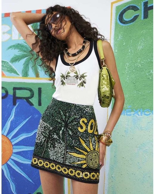 River Island Green Atlas Sequin Sol Mini Skirt