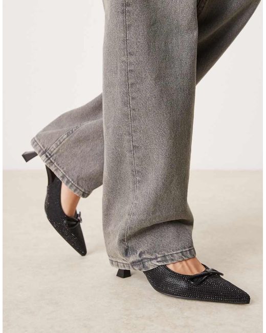 Glamorous Gray Slingback Kitten Heels With Bow