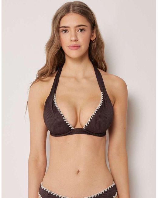 Calzedonia Black Triangle Bikini Top Bicolor Embroidery