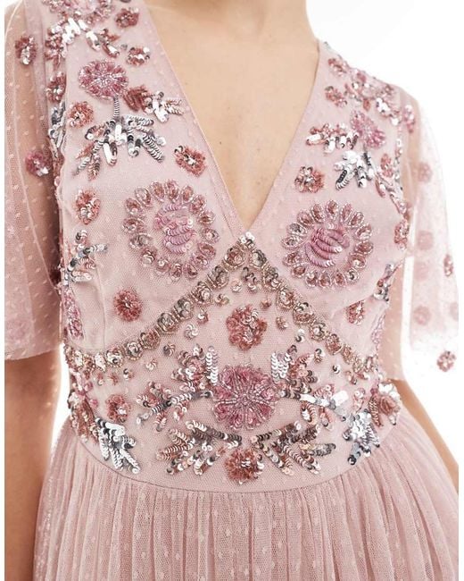 Maya Pink Floral Embellished Polka Dot Mesh Maxi Bridesmaid Dress