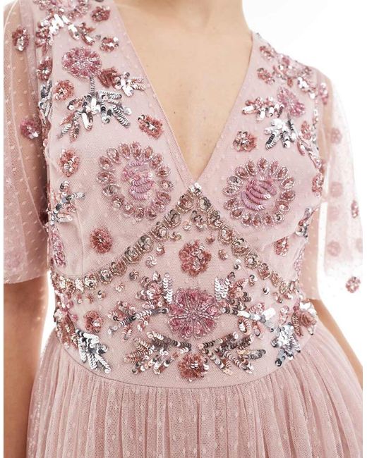 Maya Floral Embellished Polka Dot Mesh Maxi Bridesmaid Dress in Pink | Lyst  UK