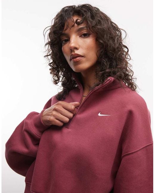 Nike Red Studio Fleece Mid-Weight Oversized Cropped Quarter Zip Sweat