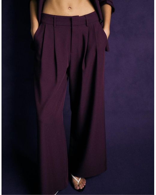 Stradivarius Blue Petite Striped Wide-leg Trousers