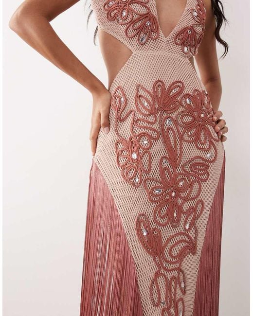 ASOS Pink Embellished Beach Maxi Dress With Fringe Detail