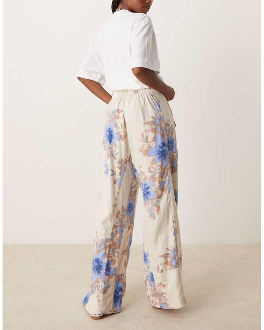 Free People Natural Days End Printed Wide Leg Linen Trousers