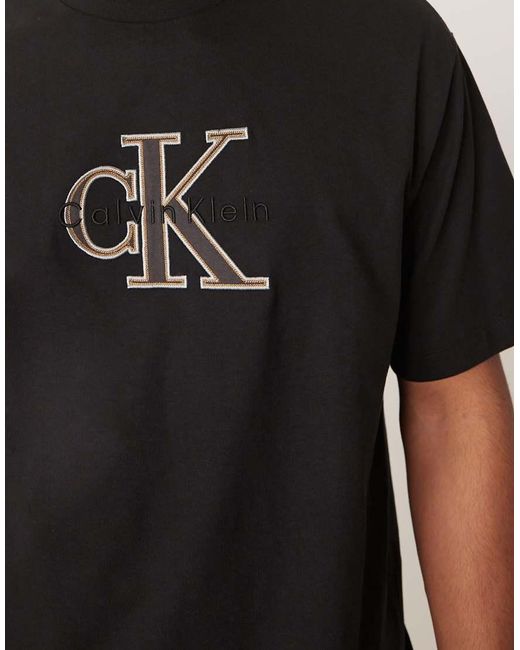Calvin Klein Black Elevated Bold Centre Front Stitch Logo T-shirt for men