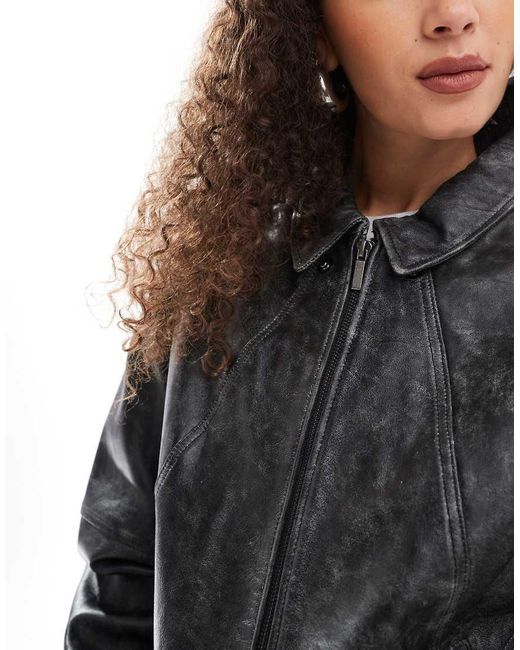 Urbancode Gray Distressed Leather Bomber Jacket
