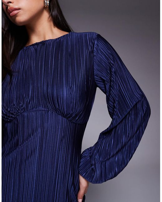 Robe longue plissée à manches longues et bouffantes ASOS en coloris Blue