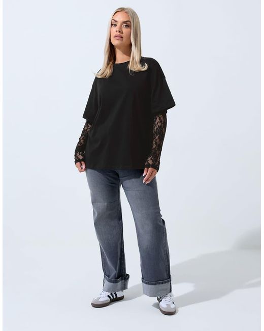 Yours Clothing Black Lace Long Sleeve T-Shirt