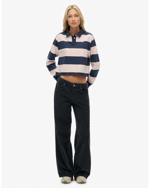 Superdry Blue Athletic Essentials Cropped Stripe Rugby Top