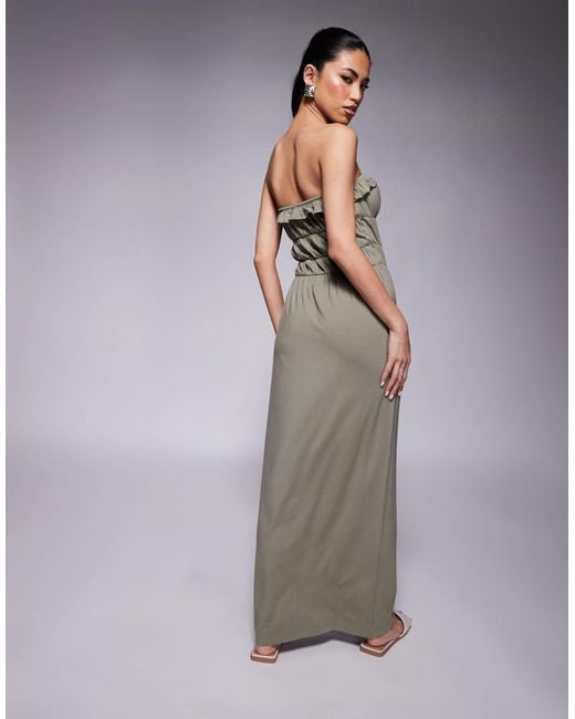 ASOS White Bandeau Ruffle Tiered Waist Maxi Dress