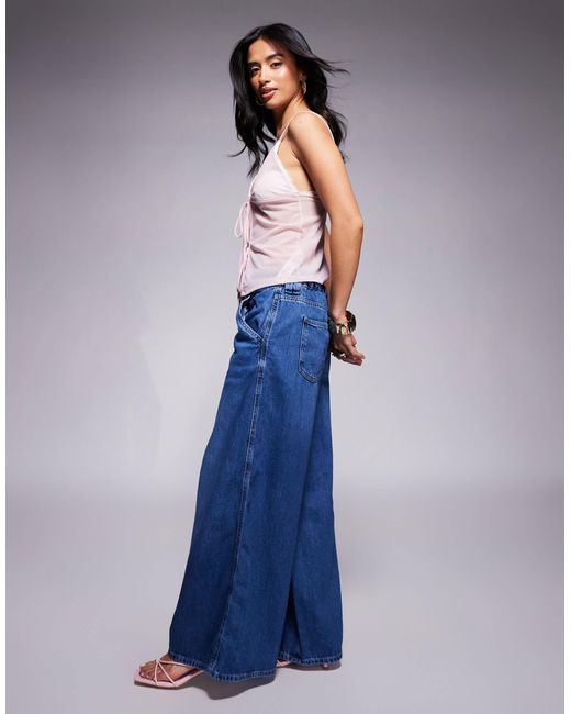 River Island Blue Wide Leg Jean With Elasticated Back