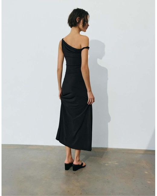 Pull&Bear Black Asymmetric Midi Dress