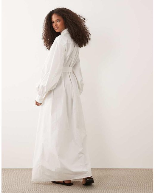 Iyal Natural Cotton Poplin Tie Waist Maxi Shirt Dress