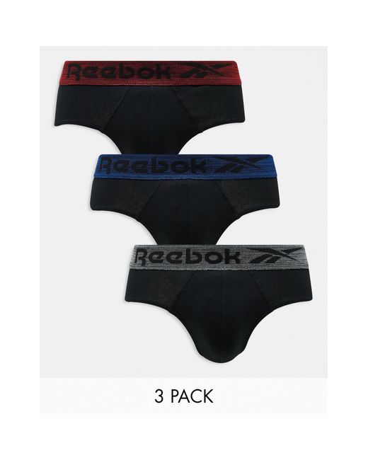 Reebok Black Gough 3 Pack Briefs With Colour Waistband for men
