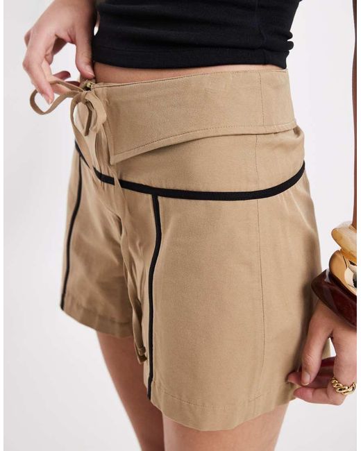 laagam Brown Kali Mid Rise Double Waistband And Tie Skort