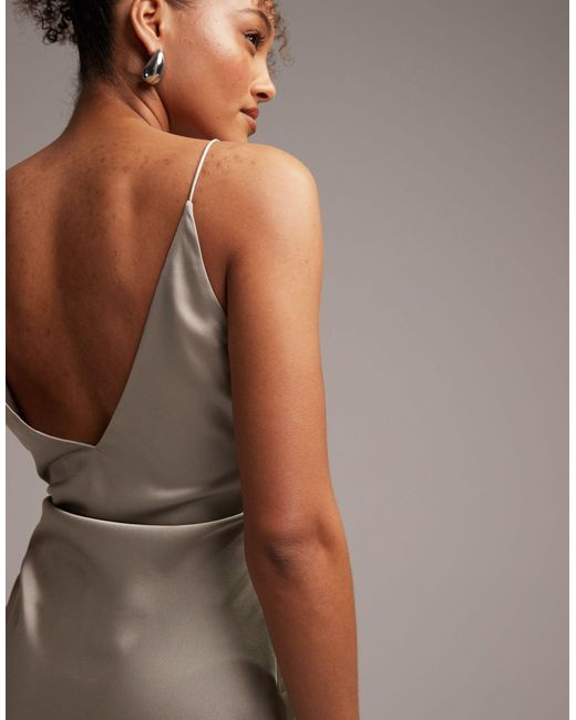 ASOS White Bridesmaid Satin Cami Maxi Dress With Drape Detail