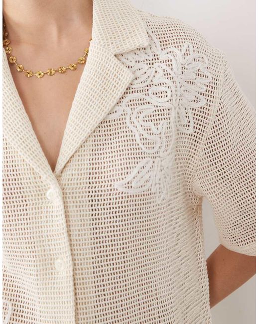 ASOS Natural Open Knit Revere Shirt Co-Ord With Cornelli Detail