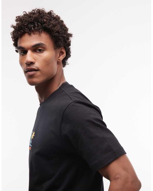 Parlez Black Short Sleeve Mateo Beach Graphic Logo T-shirt for men