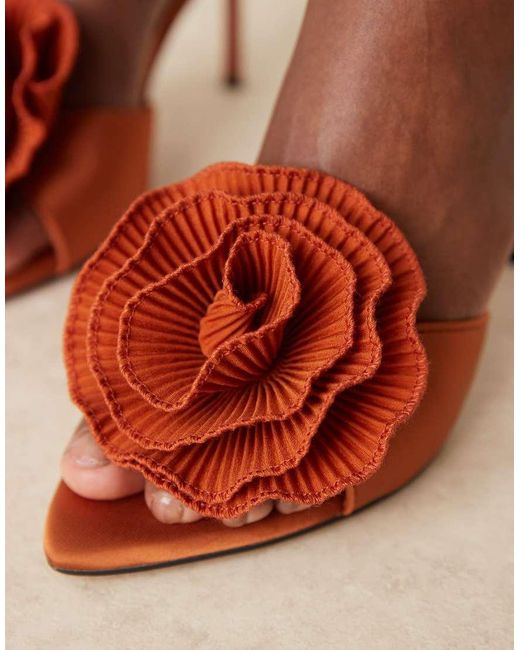 ASOS Brown Naomi Corsage Detail High Heel Mules