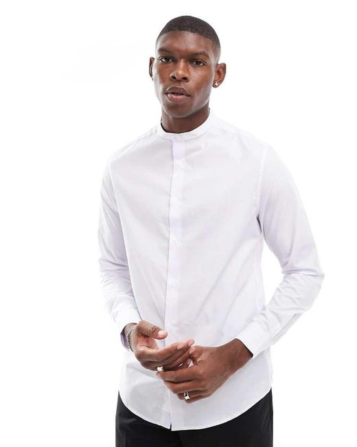 ASOS White Regular Shirt With Grandad Collar for men