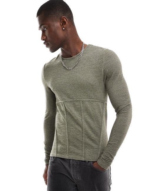 ASOS Gray Muscle Fit Long Sleeve T-shirt for men
