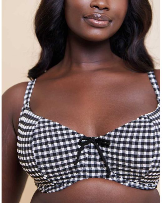 Curvy Kate Natural Holiday Gingham Scooped Balcony Bikini Top