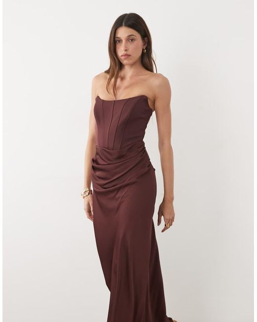 Forever New Red Corset Drape Strapless Maxi Dress