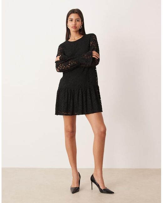 Gina Tricot Black Long Flute Sleeve Mini Lace Dress