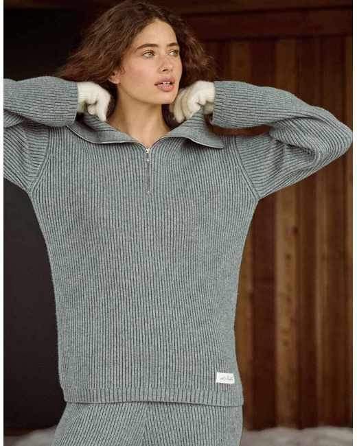 4th & Reckless Gray Ribbed Knit Quarter Zip Jumper