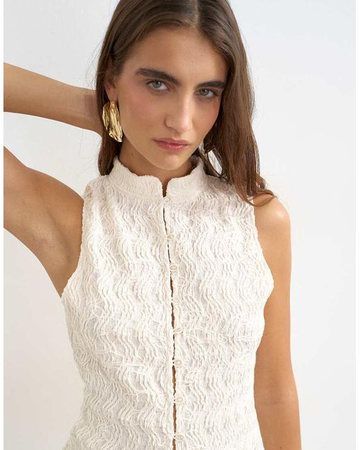 TOPSHOP Natural Embroidered Lace High Neck Sleeveless Tank